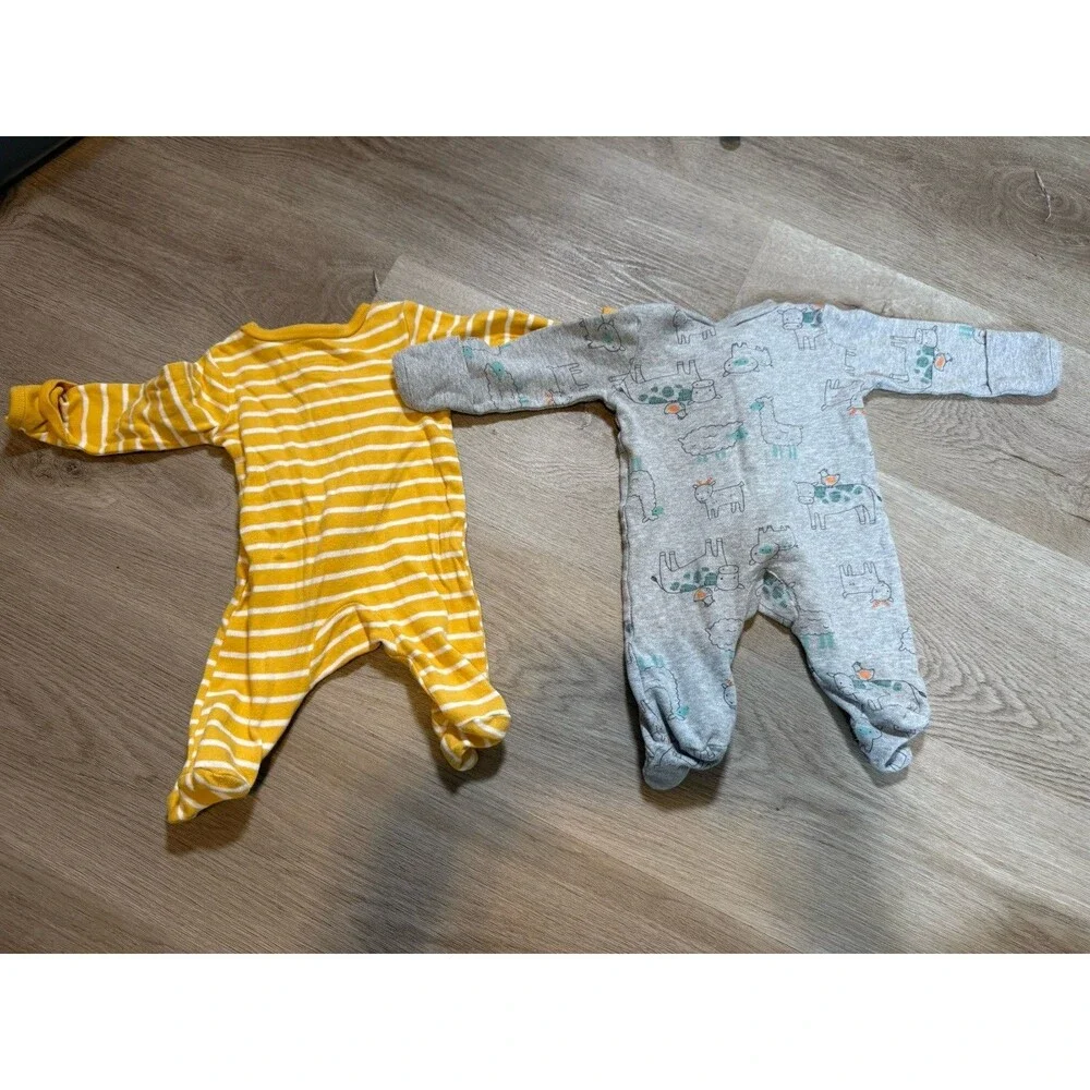 Simple Joys Carters Newborn Footed Sleeper Lot 2pc Yellow Gray Dino NB